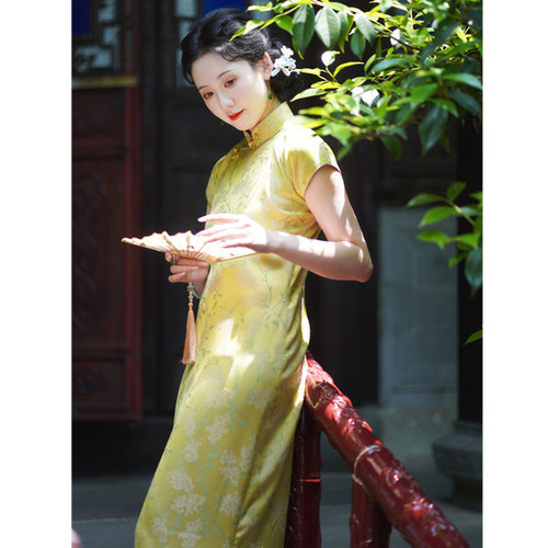 拾月｜2025夏装女新款全开襟古法平裁古法宽松曳地长款旗袍连衣裙