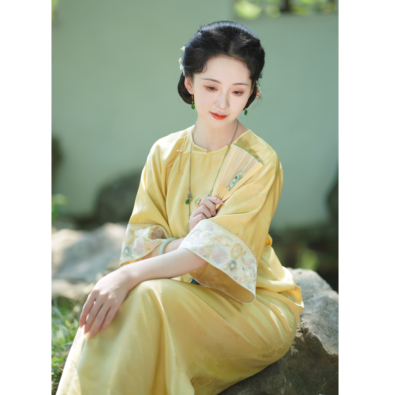 杏喜｜无领倒大袖古法宽松中式平裁旗袍连衣裙重工刺绣长款袍子