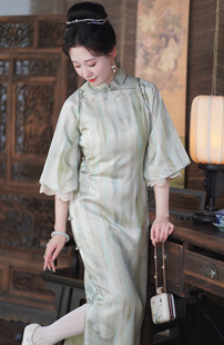 白荔枝｜文艺复古倒大袖旗袍长裙女春季新款国风年轻款少女连衣裙