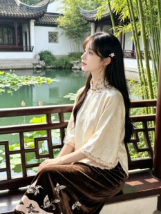 奶茶｜倒大袖旗袍上衣套装全开襟民国风大小姐秋季2026新款上衣