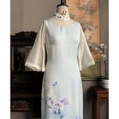 旗袍 日常倒大袖 云栖｜梦回故里原创真丝混纺印花修身 改良长款