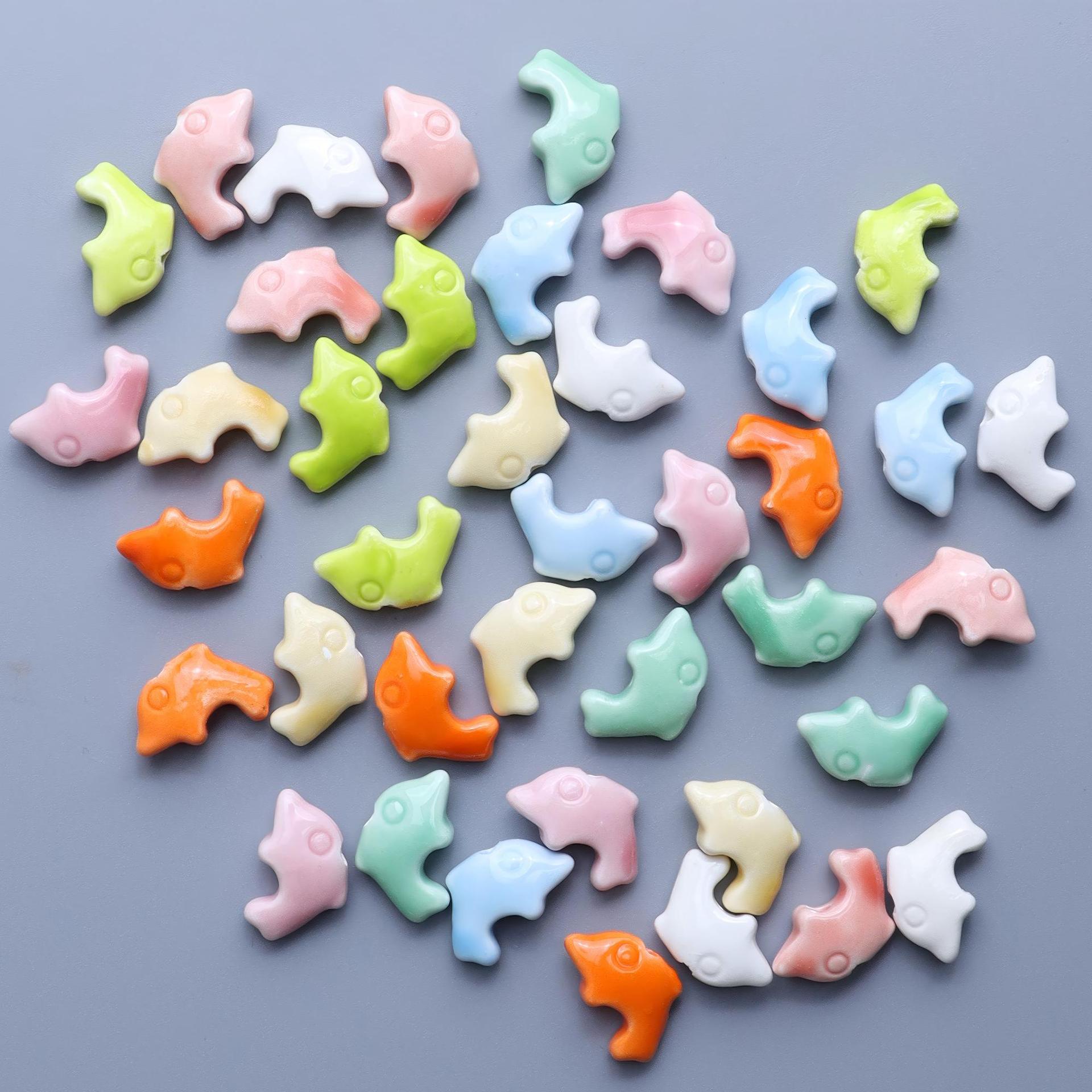 陶瓷扁海豚散珠多色可选