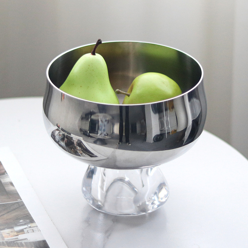 设计师款高脚水晶底座果盘摆件高