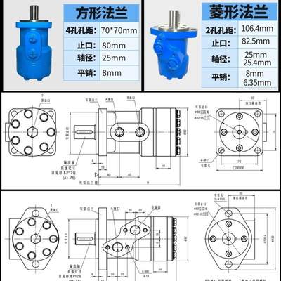 摆线液压马达BMR/BM2-50 400 250 160正反转高速低速大扭矩油马达