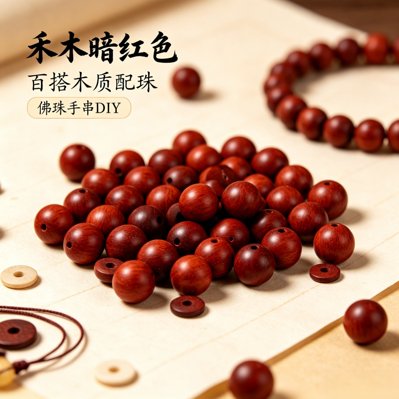 珊妮杂货铺禾木珠子散珠手工diy串珠手链米珠算盘珠大孔木纹圆珠图片