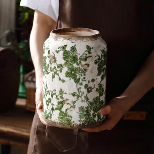 绿色藤花敞口花瓶干花鲜花创意艺术复古田园陶瓷摆件家居饰品插花