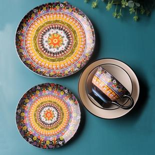 家用陶瓷菜盘子早餐杯面碗彩色大西餐盘牛排盘墨西哥餐具 创意个性