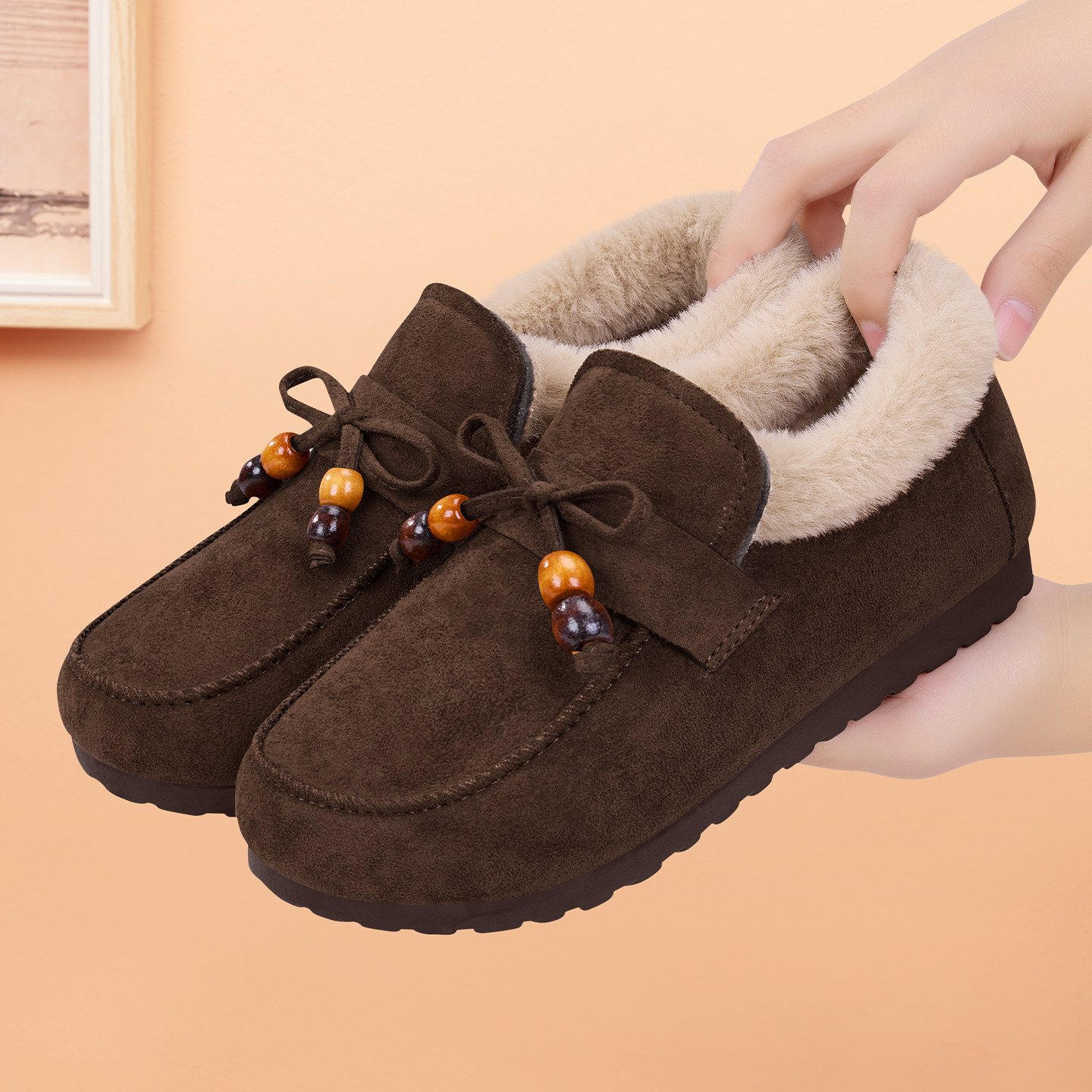 老北京棉鞋女2025秋冬新款加绒勃肯鞋豆豆鞋加厚保暖防滑毛毛鞋,女鞋,棉鞋,淘宝优惠券,粉丝福利购,淘宝优惠卷