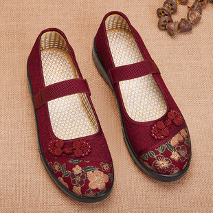 女新款 妈妈软底奶奶鞋 夏季 老太太防滑老年老人鞋 子 正品 老北京布鞋