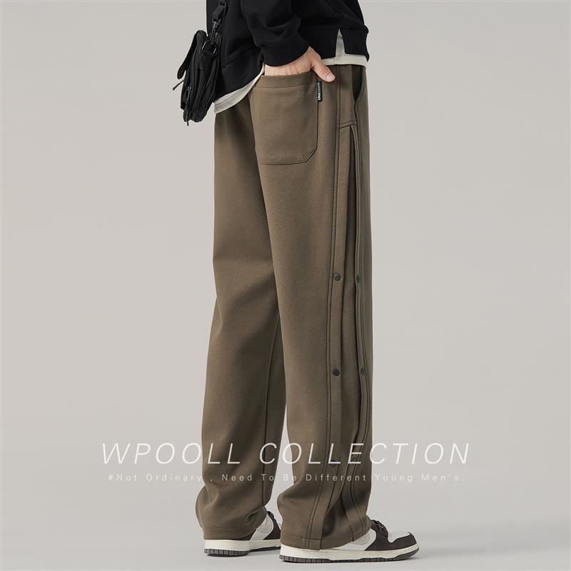 美式高街2025春秋季直筒运动卫裤男款ins潮流假排扣宽松阔腿长裤