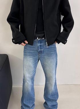 MANUSCRIPT Clean fit破坏重工水洗闪电猫须纹微喇仔牛仔裤Ascheo