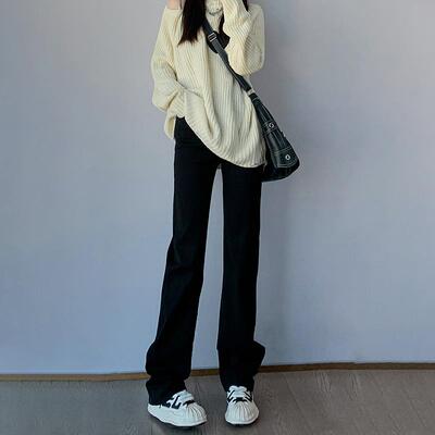 黑色直筒牛仔裤女冬季2025新款加绒小个子加长烟管裤女窄版阔腿裤