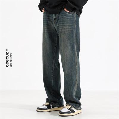 Ceecuz美式复古cleanfit宽松直筒牛仔裤男款春秋新款阔腿休闲长裤