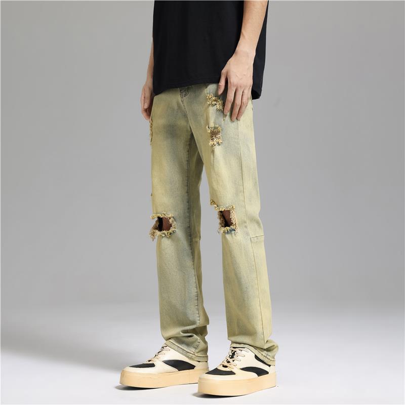 UNKNOWTAL 水洗做旧膝盖破洞牛仔裤显瘦弹力长裤高街裤Cleanfit