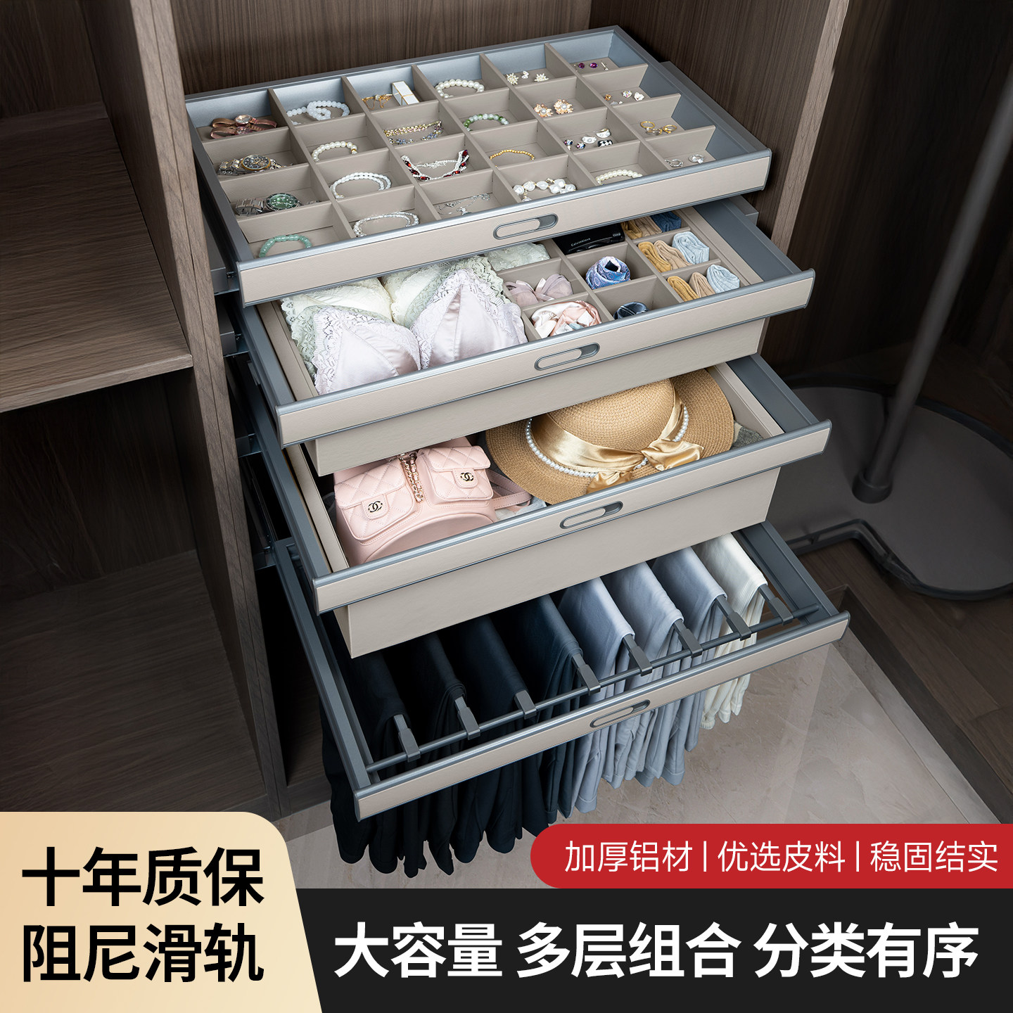 衣柜拉篮抽屉式首饰盒格子抽裤架图片