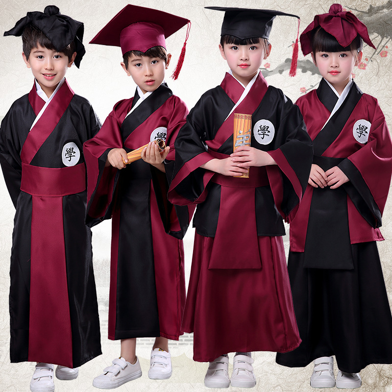 新款儿童书童演出服男女童汉服古装国学服幼儿三字经弟子规博士服