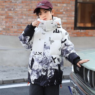 儿童男款外套新款洋气渐变中长款加厚儿童外套中大童羽绒服
