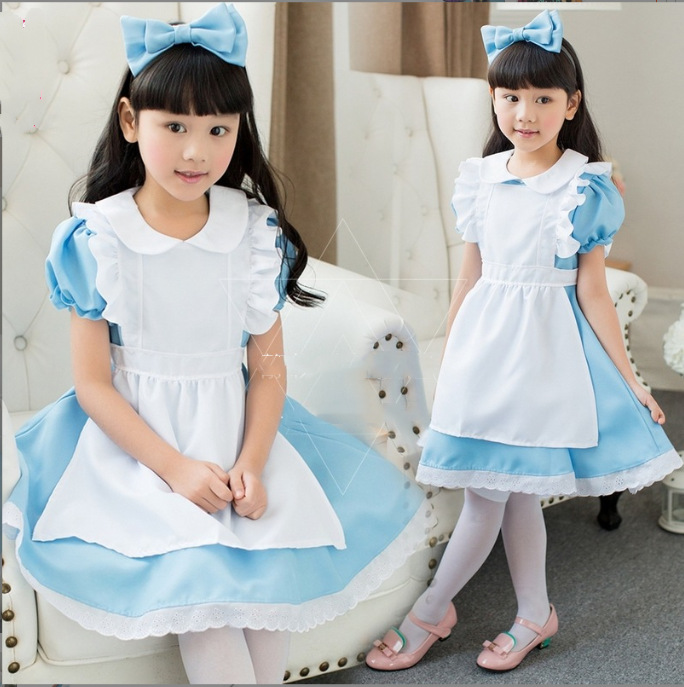 梦幻仙境蓝色女仆装万圣节cosplay服装女童公主舞台表演出服装