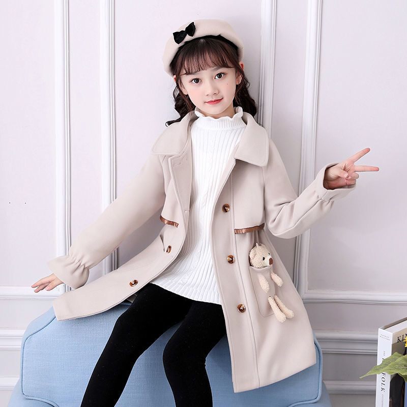 女童外套加厚呢子风衣秋冬新款韩版小女孩洋气中长款毛呢大衣外套