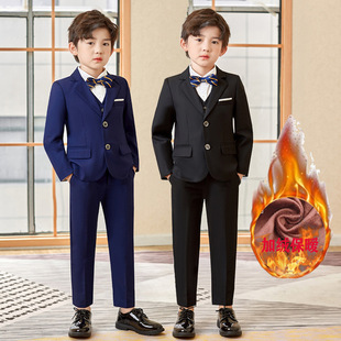 男童冬款加绒加厚西装礼服套装儿童主持表演服装生日花童走秀