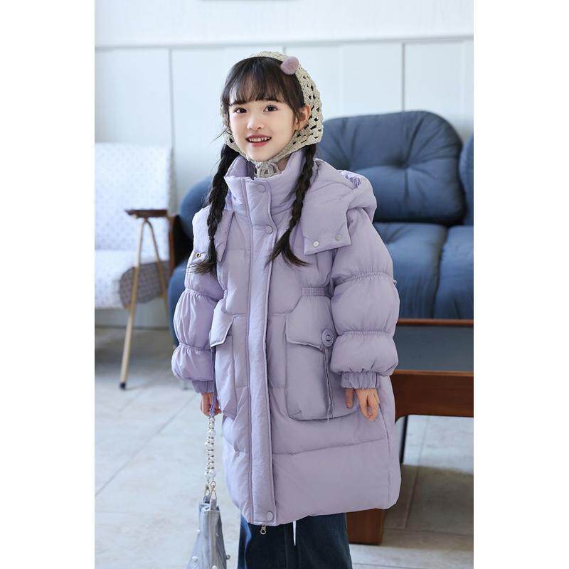 新款女童羽绒服韩版中长款冬季潮流加厚连帽洋气女孩儿童外套女