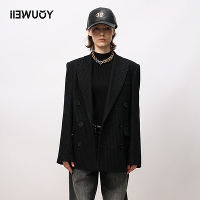 YOUWEI【优惠专属】条纹女双排扣长袖西装女士外套上衣Y1923404