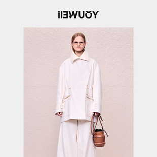 YOUWEI有尾2024秋季 游牧拼皮牛仔长风衣女收腰外套Y3524309