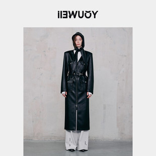 YOUWEI有尾2024冬季复古亮面长款皮大衣女机车风衣Y3924412