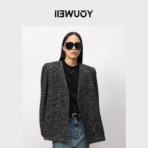 YOUWEI【优惠专属】花纱含羊毛无领西装女士外套Y1923401