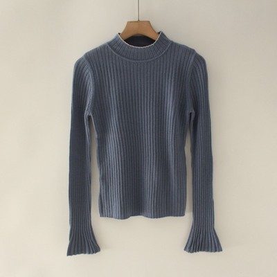 毛衣喇叭袖上衣修身打底衫女