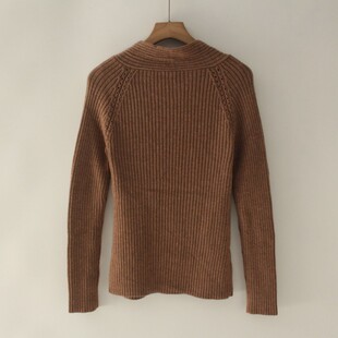 外贸尾货秋冬100%羊毛修身纯色百搭露背装针织衫上衣女