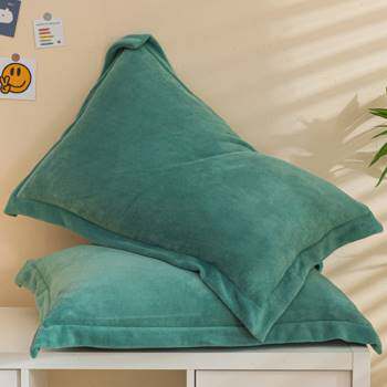 纯色枕套一对装牛奶珊瑚绒枕头套单人儿童整头家用枕芯内胆套双i.