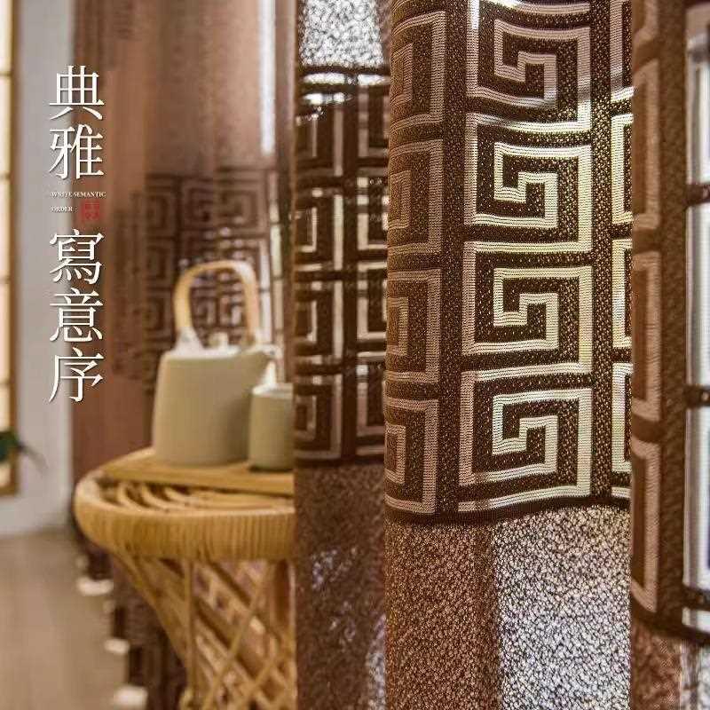 新中式纱帘古风2024新款窗帘客厅书房茶室透光不透人中国风窗纱28