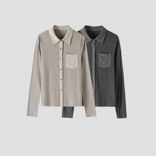 撞色polo领长袖 女修身 内搭打底衫 通勤穿搭FW5C7058 针织衫