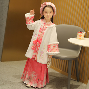 女童汉服拜年服儿童中国风唐装加厚秋冬套装女宝过年洋气喜庆衣服
