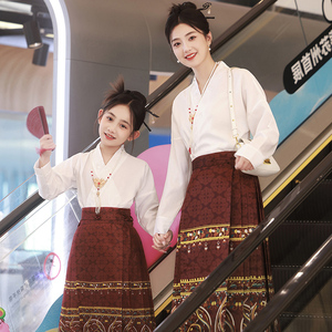 马面裙套装女童5秋季母女亲子装改良明制儿童汉服连衣裙成人长款
