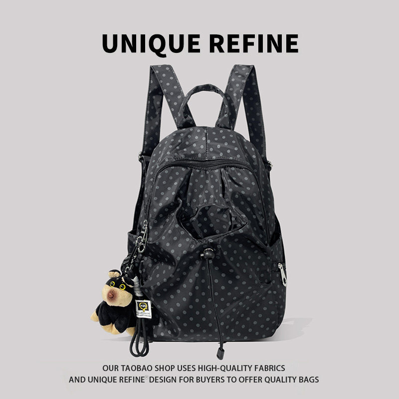 0415#新品 韩版波点书包女尼龙防水大容量背包学生百搭轻便双肩包