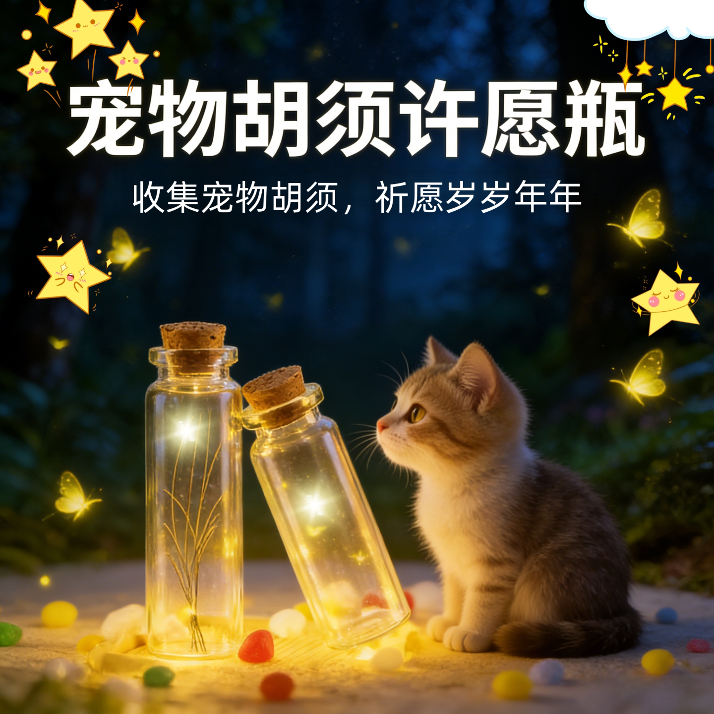 小猫咪狗胡须毛发收纳收集玻璃瓶许愿宠物乳牙指甲收藏留纪念网红