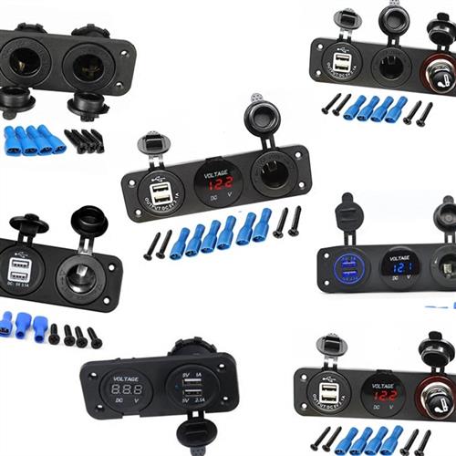 新品汽车改装游艇房车点烟器插座母座USB电压表LED电灯开关面板12