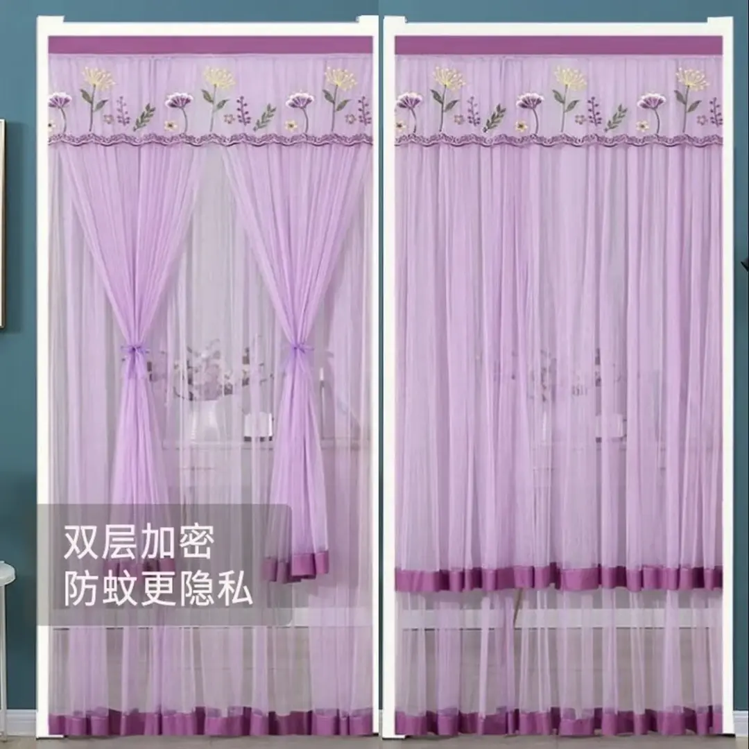 夏季防蚊单纱门帘蕾丝刺绣免打孔魔术贴隔汽车防虫网
