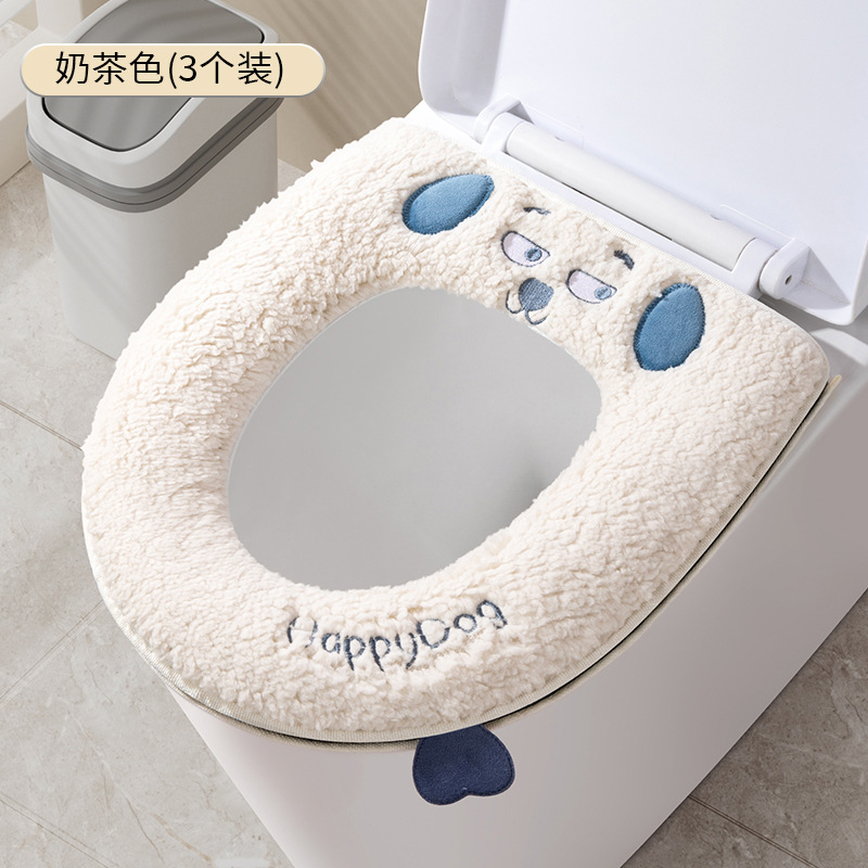马桶坐垫家用毛绒冬季通用套装卡通可爱四季贴防水拉链款圈坐便套