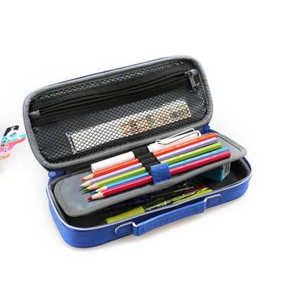 包邮纯色多功能皮质大容量笔袋双层带笔帘收纳多功能文具盒笔盒