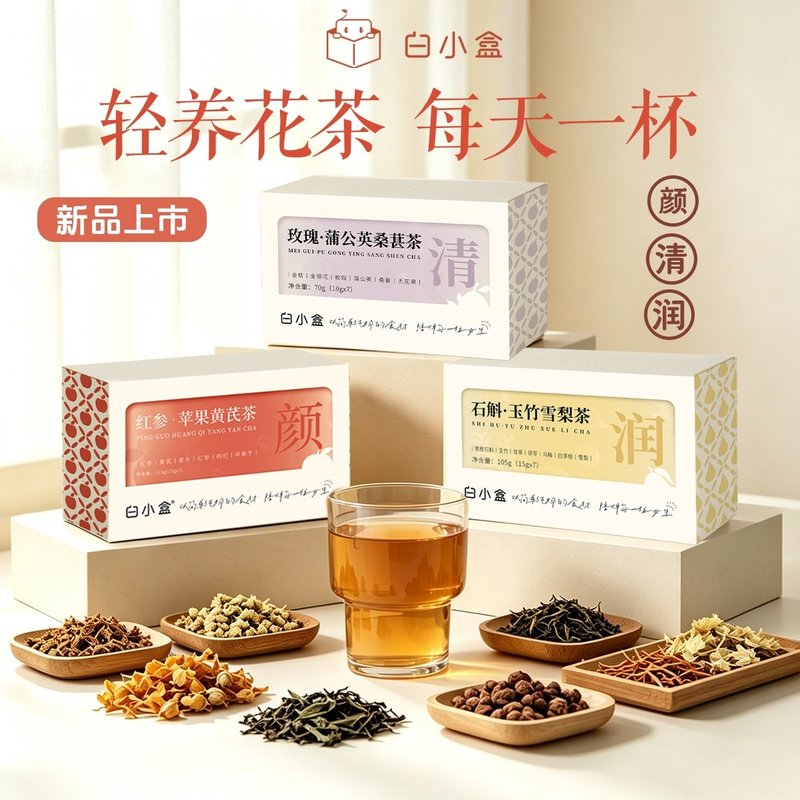 新品上市白小盒轻养花茶天然草本食材红参苹果黄芪茶叶包多口味