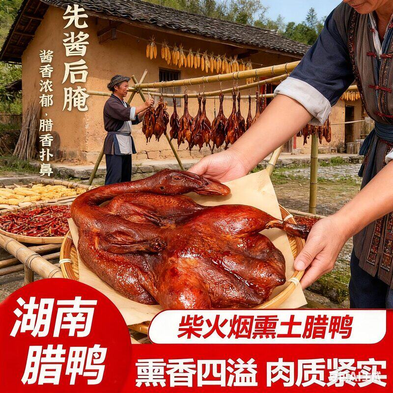 腊鸭农家烟熏鸭风干咸鸭子自制腊鸭腿湖南特产整只烟熏鸭买3送2