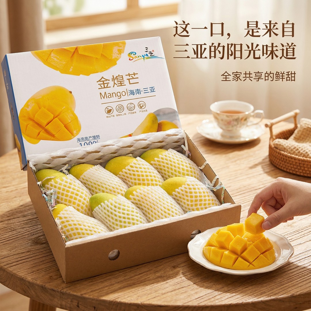 三亚直发海南芒果金煌芒大果礼盒应当季新鲜水果青甜心薄核芒果