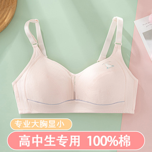 纯棉学生内衣女初高中生18岁大胸显小胸夏季薄款无钢圈少女文胸罩