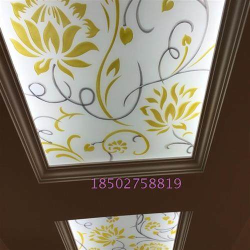 定制钢化雕刻工艺欧式玄关隔断屏风门透光吊顶天花艺术玻璃金银藤