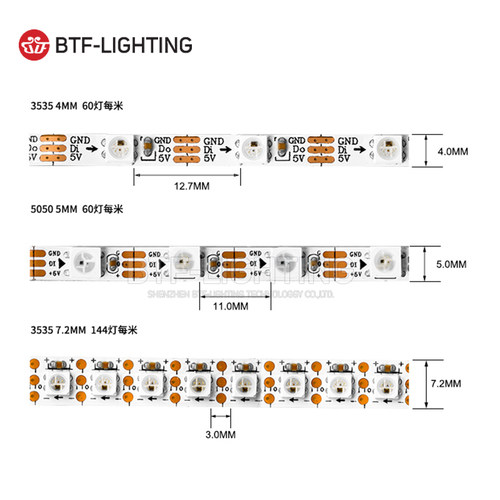 精品SK6812/WS2812B窄板宽4MM5MM全彩led灯条3535贴片5V幻彩灯带