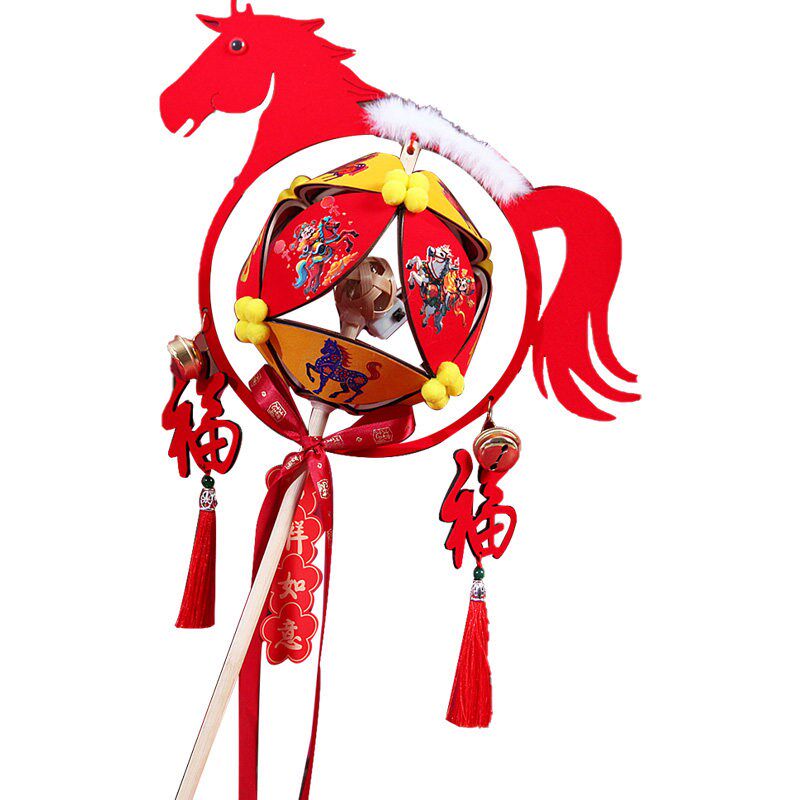球形滚灯笼手持款 2026丙午马年旋转发光长杆跳舞蹈拍照花灯新年