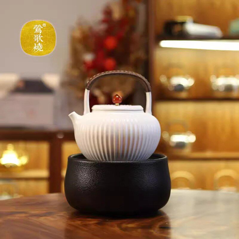 台湾莺歌烧电陶炉煮茶炉套装蒸煮茶壶煮茶烧水泡茶壶纯色无花素黑